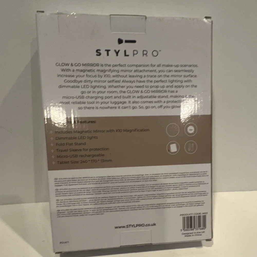 STYLPRO Glow & Go LED Rechargeable 10x Magnifying Portable Makeup Mirror White